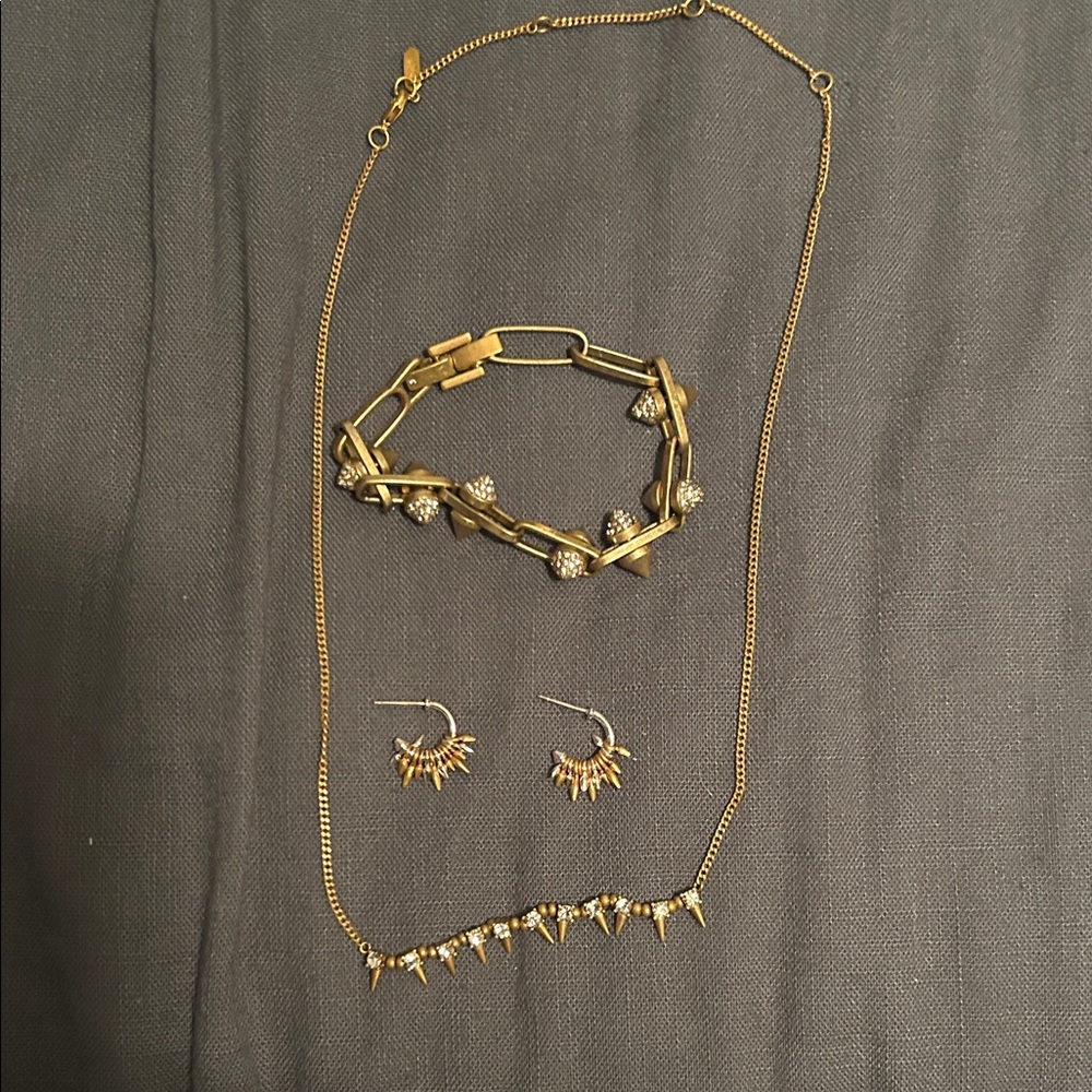 Stella & Dot Gold Necklace Set with Crystal Accents